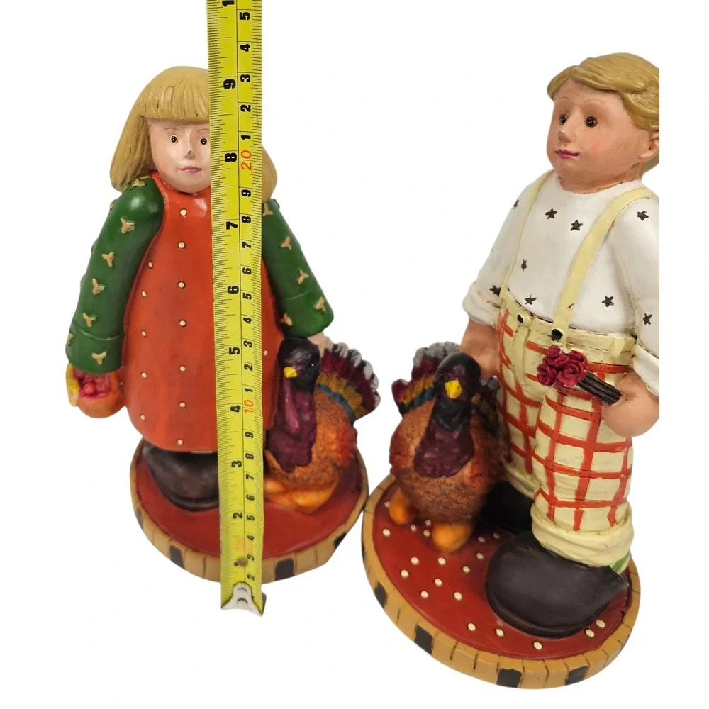 Midwest of Cannon Falls Thanksgiving Pilgrim Boy‎ Girl Turkey Figurines Set 2